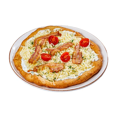 Juhtúrós-baconos lángos